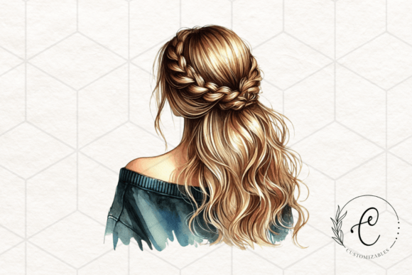 Capturing Ethereal Style: The Girl Backview Braid Watercolor Graphic