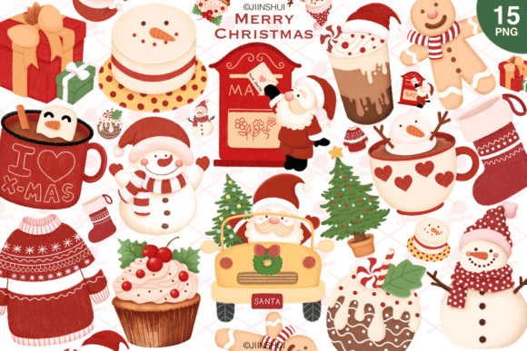 Cozy Christmas Xmas Santa Clipart, Png: Your Festive Design Toolkit