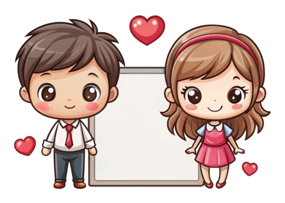 Cute Lovers Couple with Empty Space 7PNG: Your Go-To Asset for Heartfelt Design