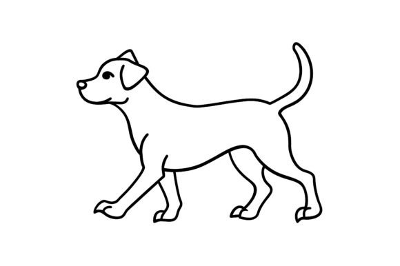 Dog Walking with Paw Outline Line Drawin: Perfect for Digital Projects