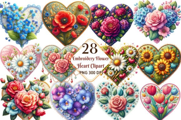 Embroidery Flower Heart Clipart PNG: Design with Texture