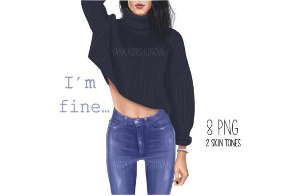Fashion Denim Girl Clipart, I’m Fine Png: Your Go-To Asset
