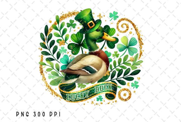 Lucky Duck Mallard St Patrick's Day PNG: Festive Design Asset