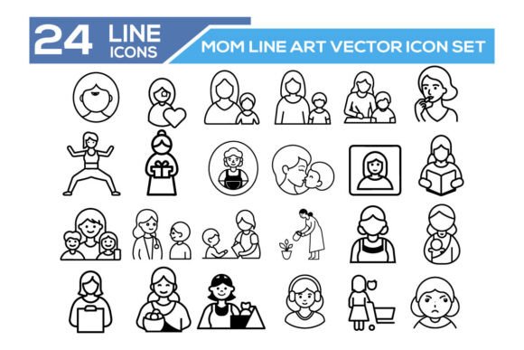 Mom Line Art Vector Icon Set 2: Minimal Motherhood Icons