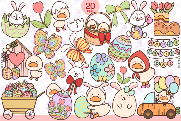 Rabbit Duckling Easter Day Clipart: A Creative Asset for Spring Projects