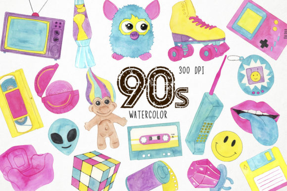 Reviving the Vibe: Watercolor 90s Clipart for Modern Design