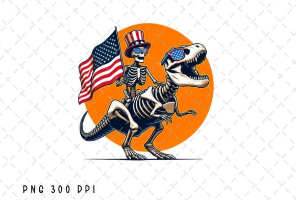 Skeleton Dinosaur American Flag 4th July: Bold Design for Patriotic Projects