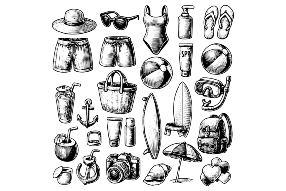 Summer Beach Icon Set Doodle Style: A Designer's Go-To for Coastal Vibes