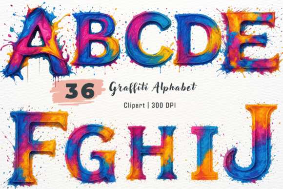 Unleash Creative Energy with Colorful Graffiti Alphabet Clipart