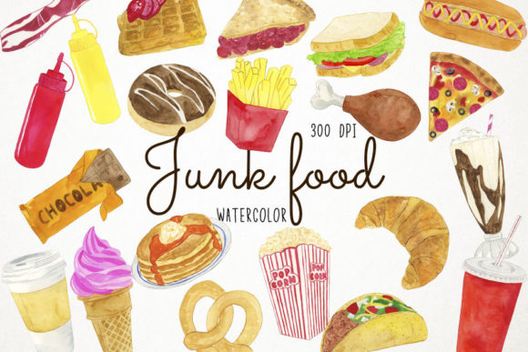 Watercolor Junk Food Clipart: A Feast for Creative Eyes