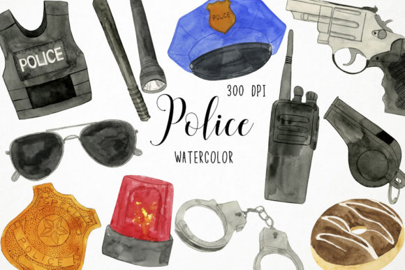 Watercolor Police Clipart: Authentic Design Elements