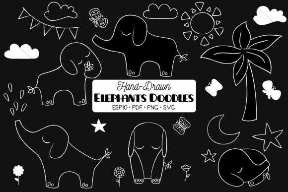 White Hand Drawn Elephants and Nature: A Creative Toolkit